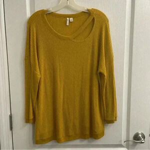 Knit Long Sleeve Top With Cut Out On Neckline/Chest Area
